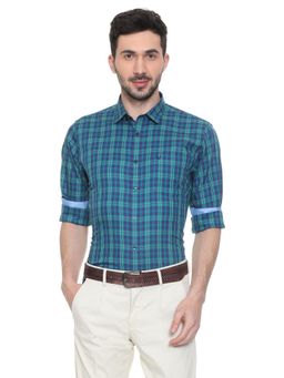 Allen Solly - Men Blue Slim Fit Checked Full Sleeves Casual Shirt