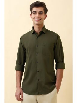 Allen Solly - Men Olive Slim Fit Solid Full Sleeves Casual Shirt
