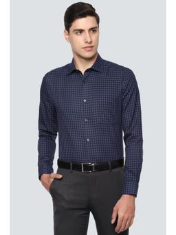 Louis Philippe - Men Navy Check Full Sleeves Formal Shirt