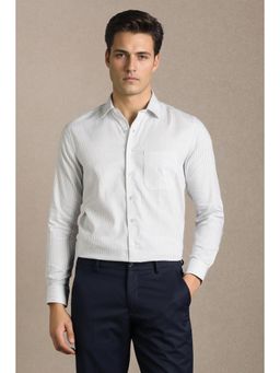 Louis Philippe - Men White Stripe Full Sleeves Formal Shirt