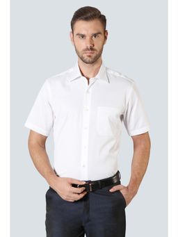 Louis Philippe - Men White Stripe Half Sleeves Formal Shirt