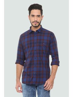 Louis Philippe - Men Blue Check Full Sleeves Casual Shirt