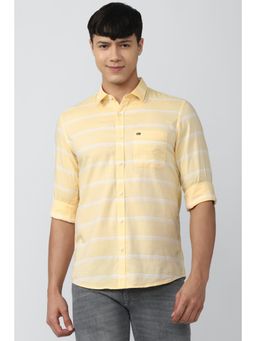 Peter England - Men Yellow Slim Fit Stripe Full Sleeves Casual Shirt