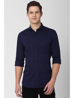 Peter England - Men Navy Blue Super Slim Fit Solid Full Sleeves Casual Shirt