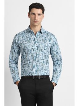 Van Heusen - Men Light Blue Print Full Sleeves Party Shirt