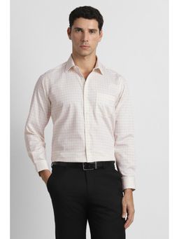 Van Heusen - Men Beige Check Full Sleeves Formal Shirt
