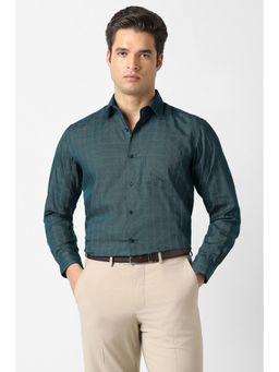 Van Heusen - Men Teal Check Full Sleeves Formal Shirt