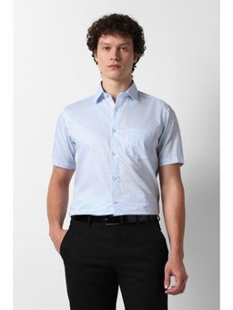 Van Heusen - Men Light Blue Textured Half Sleeves Shirt