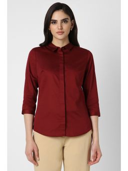 Van Heusen - Women Red Solid 3/4th Sleeves Formal Shirt