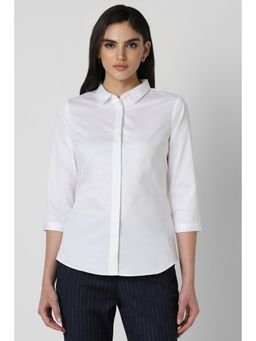 Van Heusen - Women White Solid 3/4th Sleeves Formal Shirt