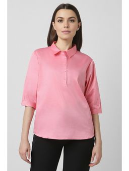 Van Heusen - Women Pink Solid 3/4th Sleeves Formal Shirt
