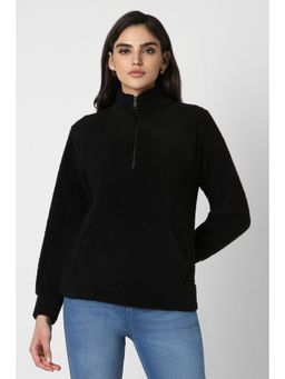 Van Heusen - Women Black Solid Stylized Neck Sweatshirt