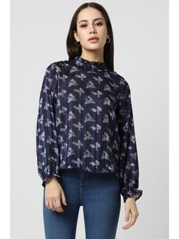 Van Heusen - Women Navy Print Formal Round Neck Top