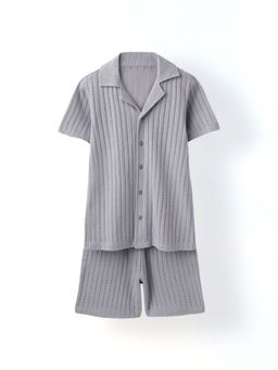 Spunkies - Boys Grey Textured Button-Up Co-Ord Set