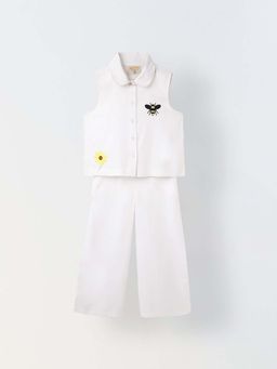 Spunkies - Girls White Embroidered Sleeveless Co-Ord Set