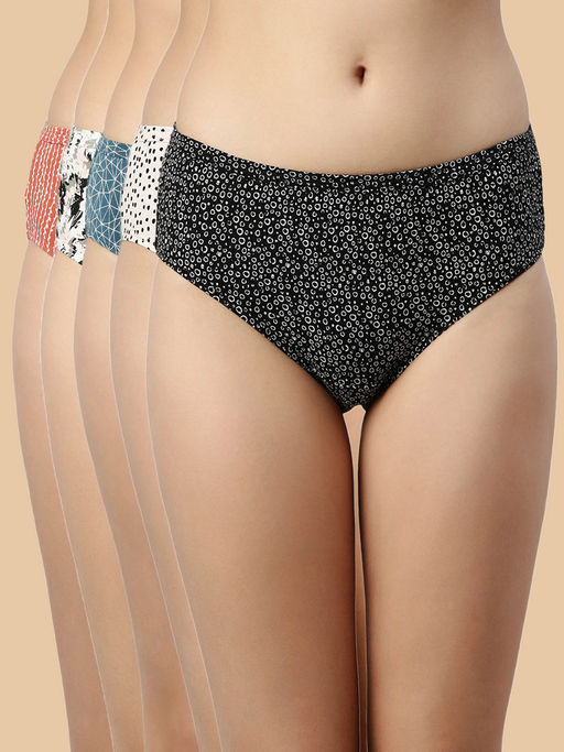 Enamor Cotton Classic Antimicrobial and Stain Release Finish Hipster Panty (Pack of 5)