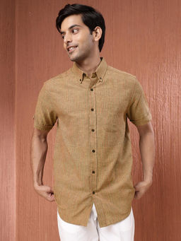 Fabindia - Mustard Cotton Hand Striped Regular Casual Shirt