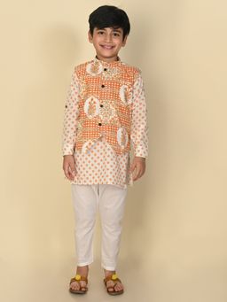 Lil Pitaara - Kurta Pajama And Jacket Orange (Set of 3)