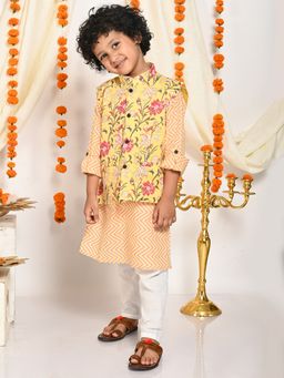 Lil Pitaara - Kurta Pajama And Jacket Yellow (Set of 3)