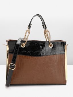 Fabbhue - Brown Textured Handheld Bag and Detachable Strap (Set of 2)