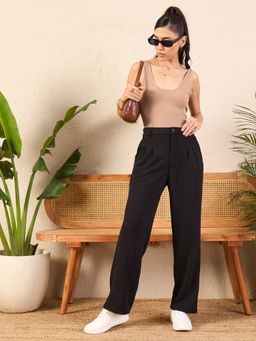 Uptownie - Womens Relaxed Korean Front Pleated Pants Black