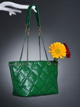 Haute Sauce - Green Textured Pu Structured Quilted Handheld Bag