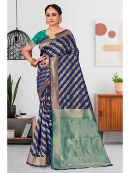 EXCLUSIVA - Navy Blue Banarasi Saree with Unstitched Blouse