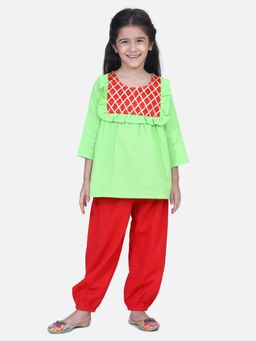 BownBee - Cotton Full Sleeve Top with Harem- Green (Set of 2)