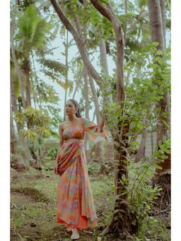 Paulmi & Harsh - Naksha Print One Shoulder Top With Drape Skirt (Set of 3)