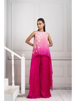 SMRITI - Pink Rosy Cascade Embellished Asymmetric Palazzo and Top Set