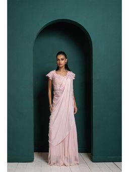 SMRITI - Peach Blush Blossom Embellished Drape Palazzo and Top Set