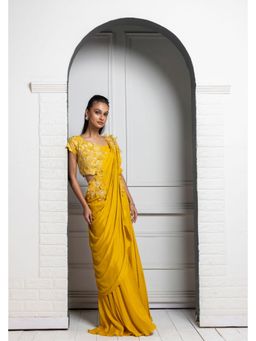 SMRITI - Yellow Blossom Embellished Drape Palazzo and Top Set