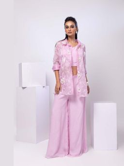 SMRITI - Lavender Breeze Embroidered Top and Palazzo with Jacket
