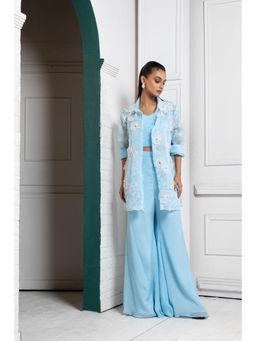 SMRITI - Sky Blue Breeze Embroidered Top and Palazzo with Jacket
