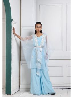 SMRITI - Serenity Blue Embellished Cape with Top and Palazzo