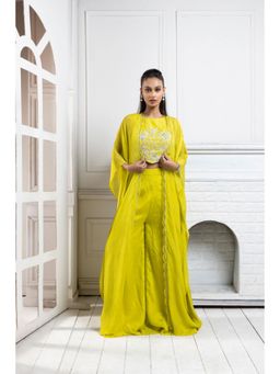 SMRITI - Yellow Chartreuse Embellished Cape with Top and Palazzo