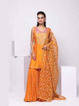 SMRITI - Orange Sunset Glow Ensemble Kurta and Palazzo with Dupatta