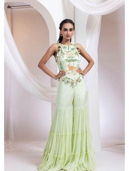 SMRITI - Green Embellished Forest Fable Corset and Sharara Set