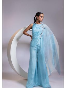 SMRITI - Blue Embellished Nimbis Top and Palazzo with Cape