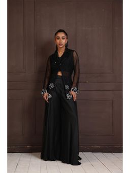 SMRITI - Black Embellished Mirage Top and Palazzo with Jacket
