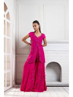 SMRITI - Fuchsia Bloom Embellished Ensemble Top and Sharara Set