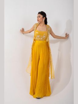 SMRITI - Yellow Sunfire Embellished Top and Palazzo with Jacket