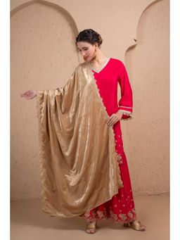 SEW - Beige And Gold Embroidered Velvet Dupatta