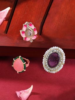 Zaveri Pearls - Set of 3 Multi-Color Stones and Beads Ethnic Finger Rings-ZPFK15395