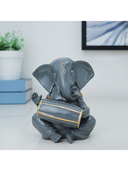 HomeTown - Fio Polyresin Musical Ganesha in Grey Colour