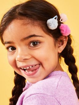 Accessorize London - Girls Faux Fur Pom-Pom Hair Clips (Pack of 3)