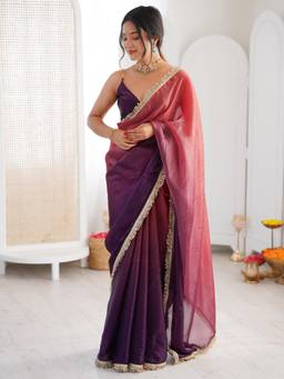 Nyri - Womens Paper Silk Multi-Color Embellished Designer Saree with Blouse Piece