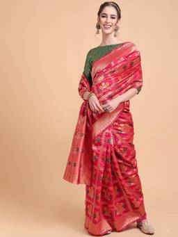 Nyri - Red Silk Blend Dyed Woven Design Zari Heavy Work Saree