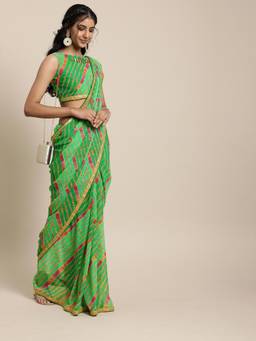 Nyri - Pure Georgette Green Embroidered Festive Designer Saree