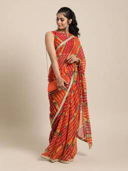 Nyri - Pure Georgette Red Embroidered Festive Designer Saree